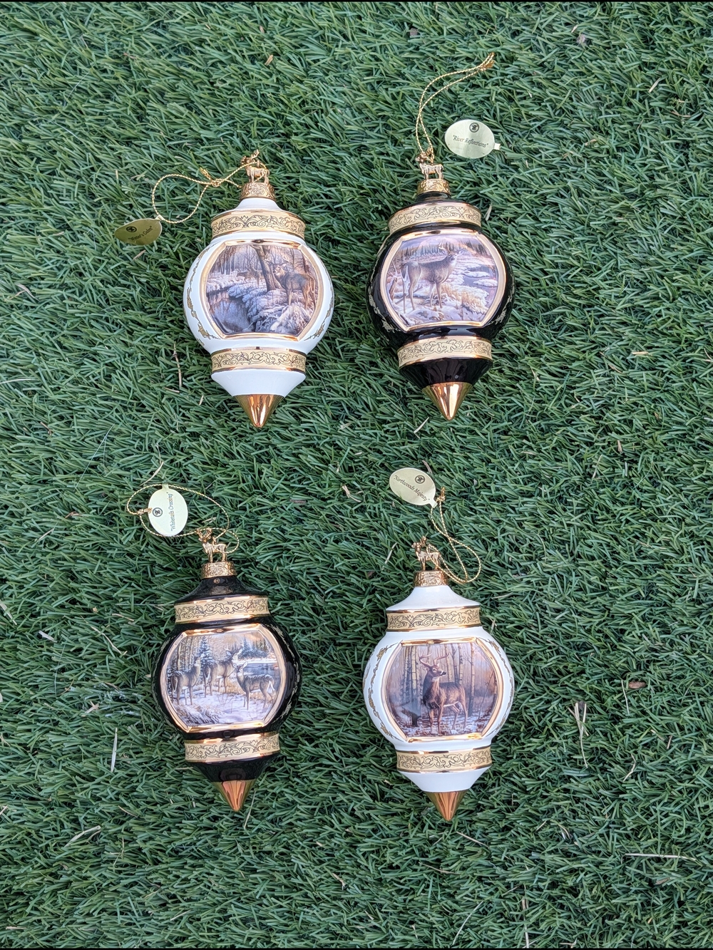 Bradford Exchange Whitetail Deer Porcelain Christmas Ornaments Lodge 4 Piece Set